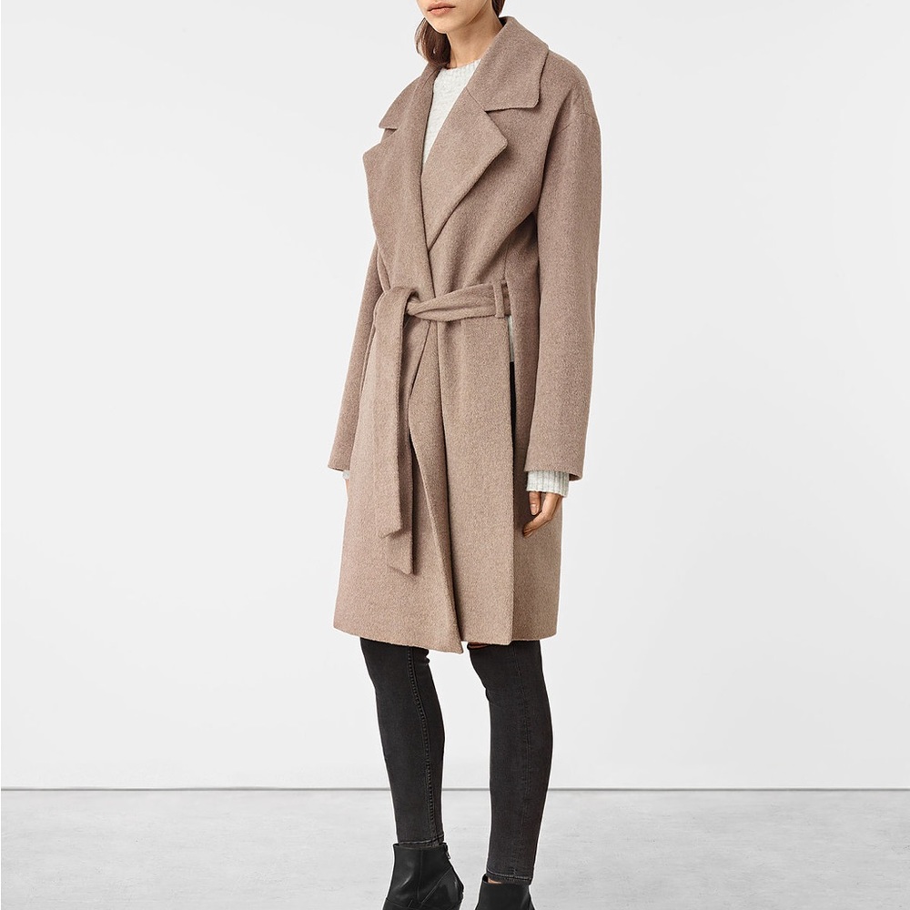 ALLSAINTS Indira Nesi Long Wool Blend Coat in Oat